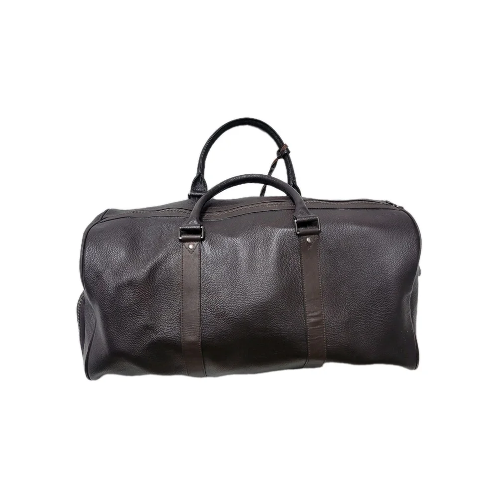 Unbranded Adult Unisex Brown Pebbled Leather Crossbody Top-Handle Duffle Bag